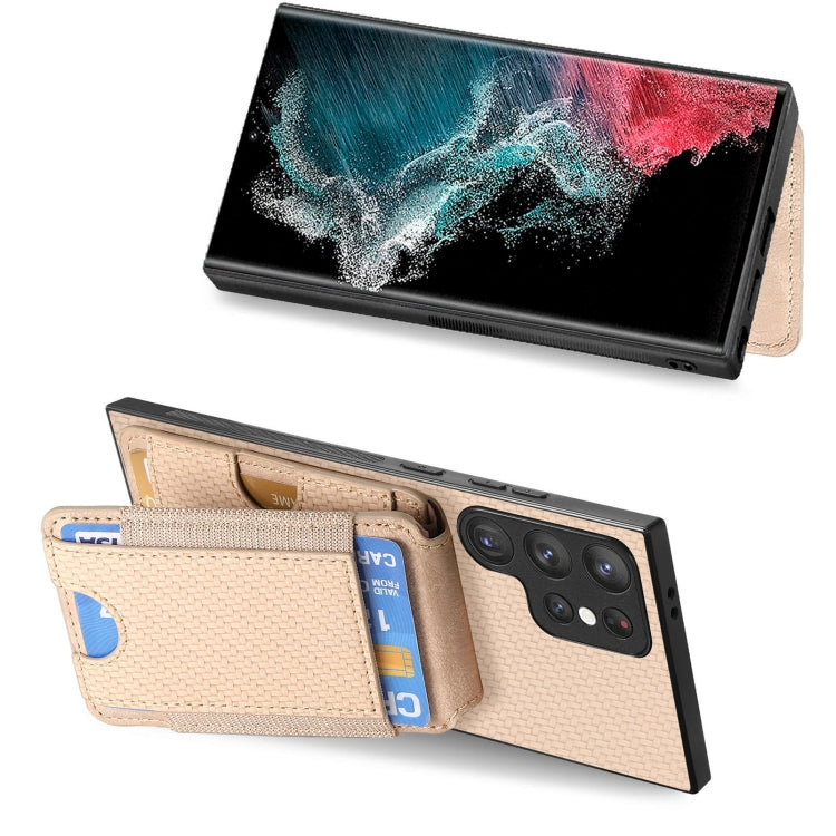 For Samsung Galaxy S22 Ultra 5G Carbon Fiber Vertical Flip Wallet Stand Phone Case