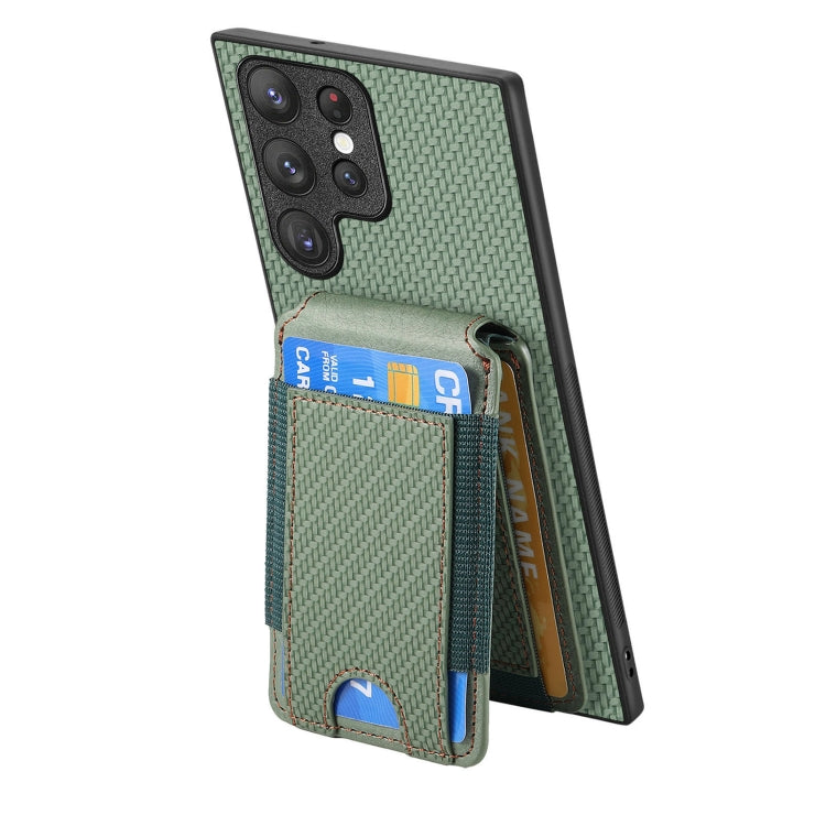 For Samsung Galaxy S22 Ultra 5G Carbon Fiber Vertical Flip Wallet Stand Phone Case
