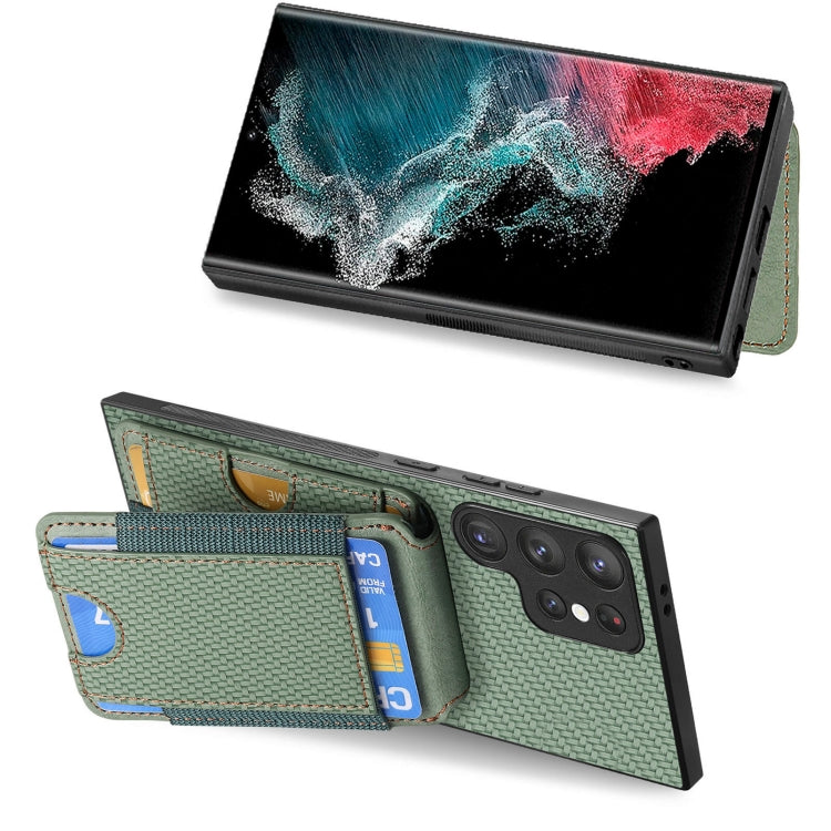 For Samsung Galaxy S22 Ultra 5G Carbon Fiber Vertical Flip Wallet Stand Phone Case