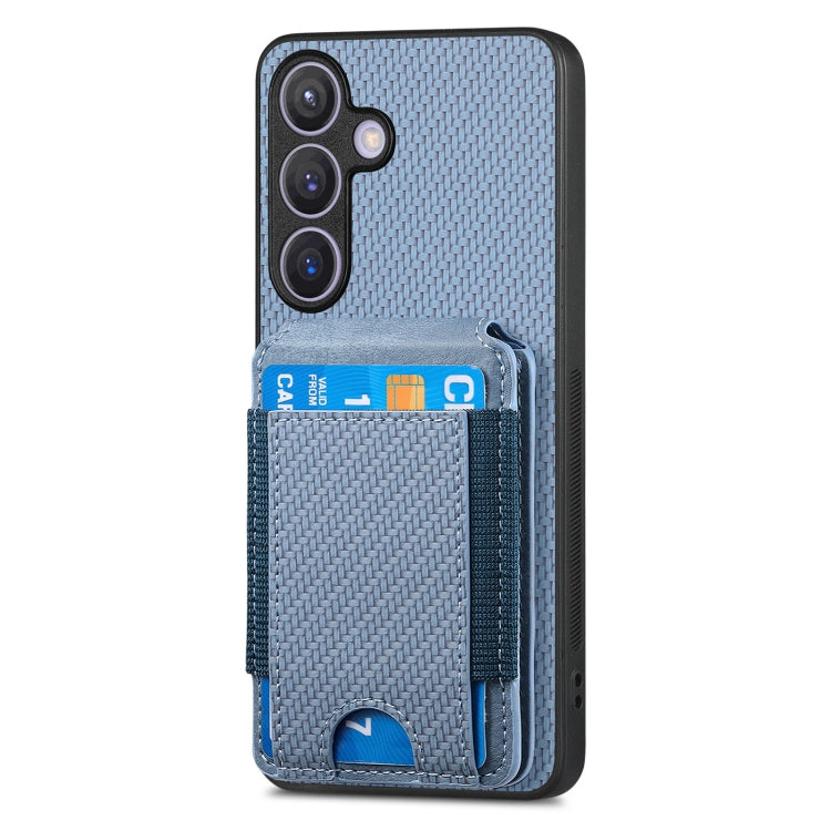 For Samsung Galaxy S22 5G Carbon Fiber Vertical Flip Wallet Stand Phone Case