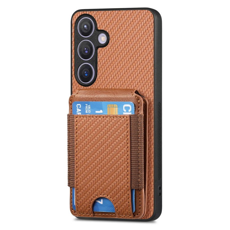 For Samsung Galaxy S22 5G Carbon Fiber Vertical Flip Wallet Stand Phone Case