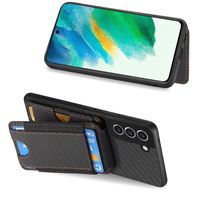 For Samsung Galaxy S21 FE 5G Carbon Fiber Vertical Flip Wallet Stand Phone Case