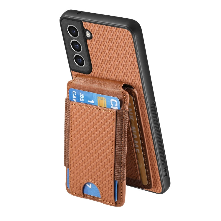 For Samsung Galaxy S21 FE 5G Carbon Fiber Vertical Flip Wallet Stand Phone Case