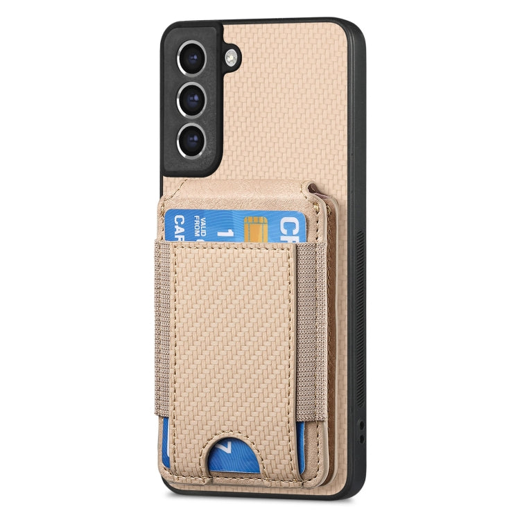 For Samsung Galaxy S21 FE 5G Carbon Fiber Vertical Flip Wallet Stand Phone Case