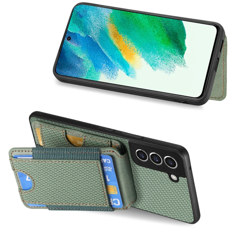 For Samsung Galaxy S21 FE 5G Carbon Fiber Vertical Flip Wallet Stand Phone Case