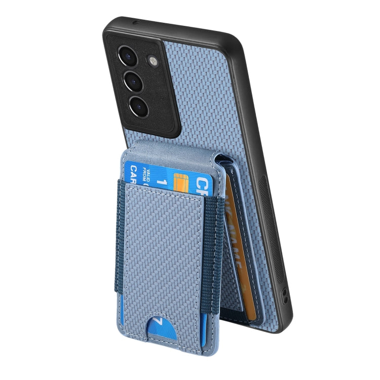 For Samsung Galaxy S21+ 5G Carbon Fiber Vertical Flip Wallet Stand Phone Case