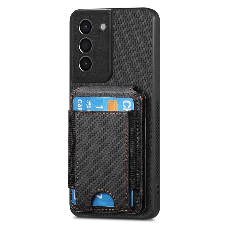For Samsung Galaxy S21+ 5G Carbon Fiber Vertical Flip Wallet Stand Phone Case