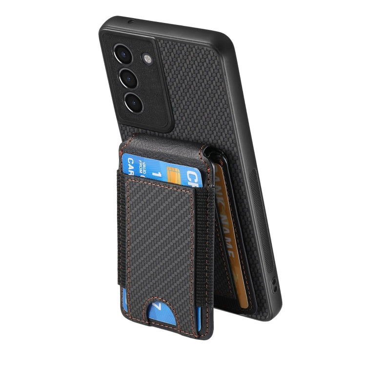 For Samsung Galaxy S21+ 5G Carbon Fiber Vertical Flip Wallet Stand Phone Case
