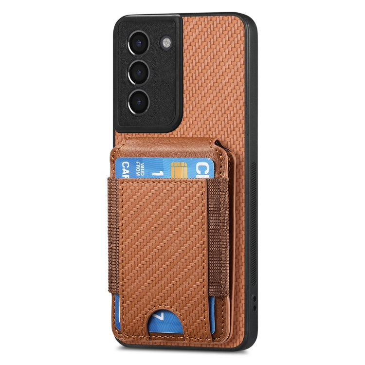 For Samsung Galaxy S21+ 5G Carbon Fiber Vertical Flip Wallet Stand Phone Case