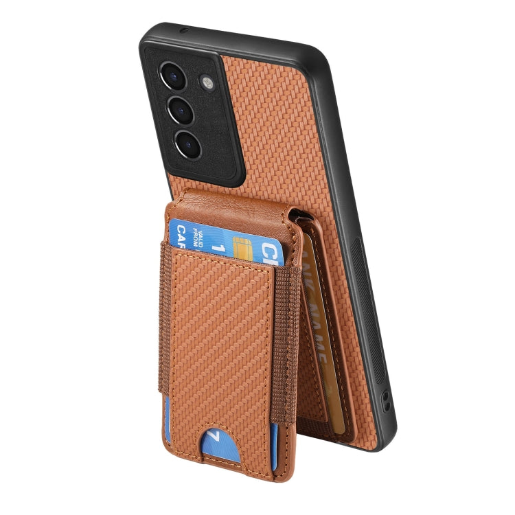 For Samsung Galaxy S21+ 5G Carbon Fiber Vertical Flip Wallet Stand Phone Case