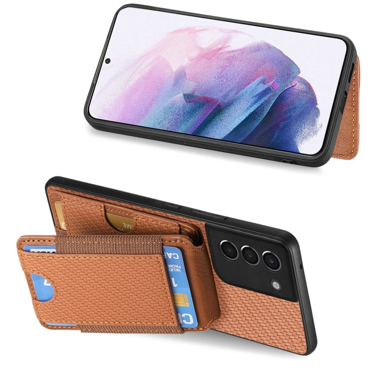 For Samsung Galaxy S21+ 5G Carbon Fiber Vertical Flip Wallet Stand Phone Case