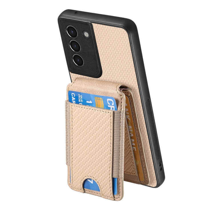 For Samsung Galaxy S21+ 5G Carbon Fiber Vertical Flip Wallet Stand Phone Case