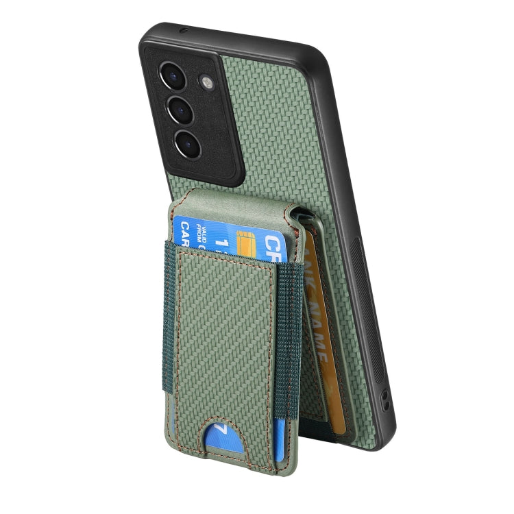 For Samsung Galaxy S21+ 5G Carbon Fiber Vertical Flip Wallet Stand Phone Case