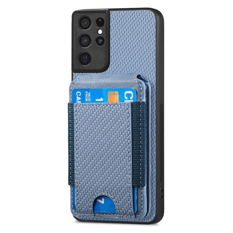 For Samsung Galaxy S21 Ultra 5G Carbon Fiber Vertical Flip Wallet Stand Phone Case