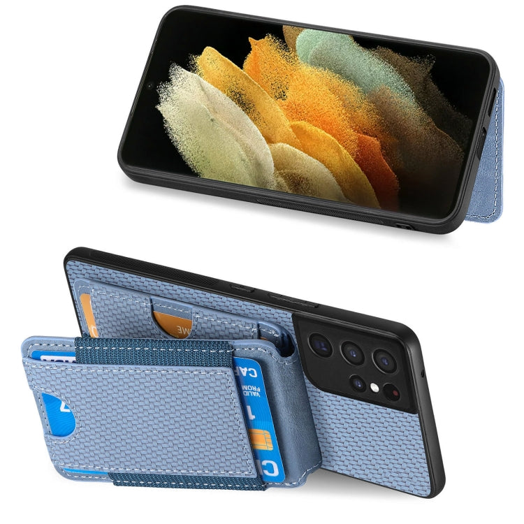 For Samsung Galaxy S21 Ultra 5G Carbon Fiber Vertical Flip Wallet Stand Phone Case