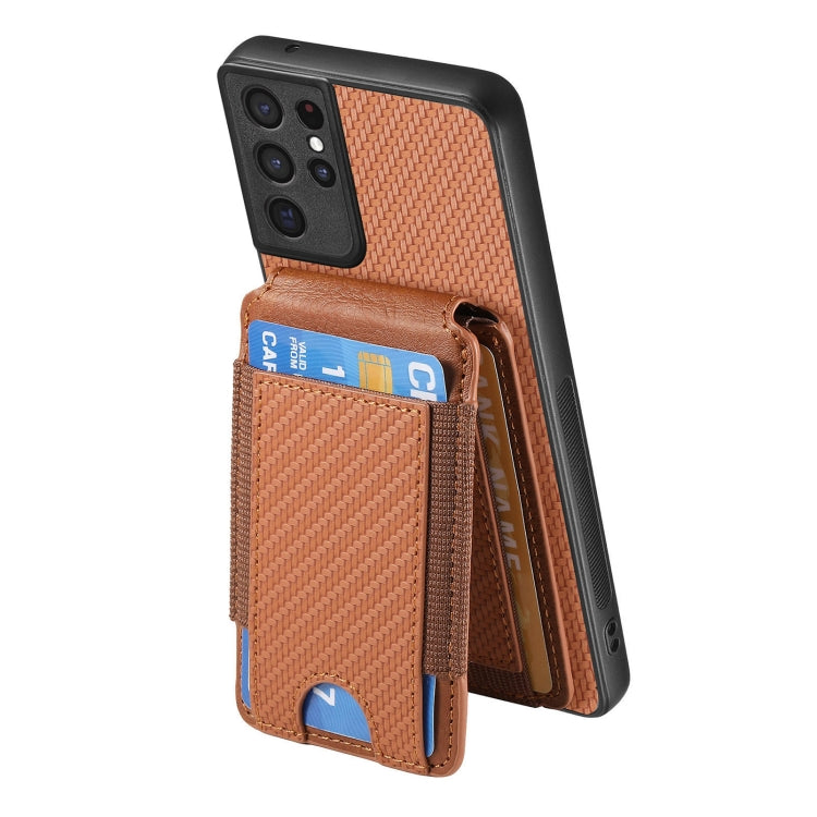 For Samsung Galaxy S21 Ultra 5G Carbon Fiber Vertical Flip Wallet Stand Phone Case