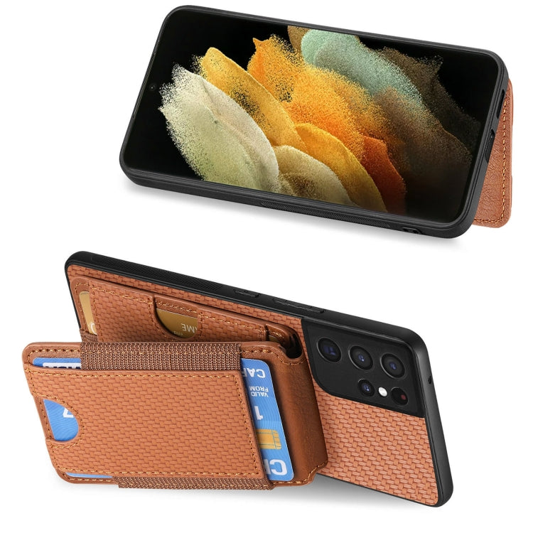 For Samsung Galaxy S21 Ultra 5G Carbon Fiber Vertical Flip Wallet Stand Phone Case