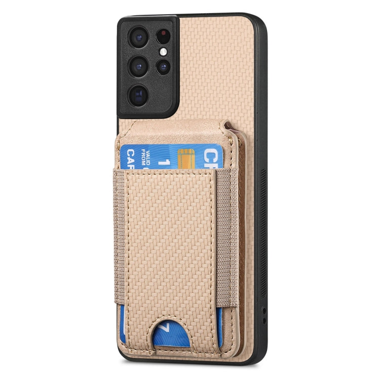 For Samsung Galaxy S21 Ultra 5G Carbon Fiber Vertical Flip Wallet Stand Phone Case