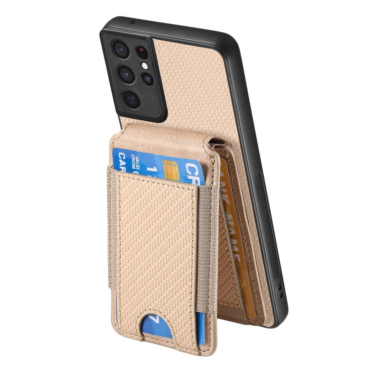 For Samsung Galaxy S21 Ultra 5G Carbon Fiber Vertical Flip Wallet Stand Phone Case