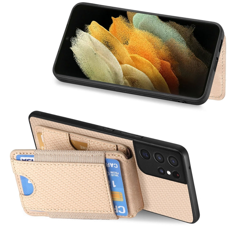 For Samsung Galaxy S21 Ultra 5G Carbon Fiber Vertical Flip Wallet Stand Phone Case