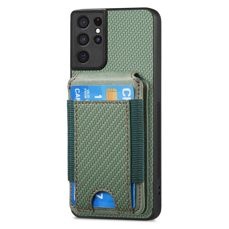 For Samsung Galaxy S21 Ultra 5G Carbon Fiber Vertical Flip Wallet Stand Phone Case