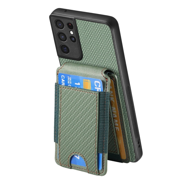 For Samsung Galaxy S21 Ultra 5G Carbon Fiber Vertical Flip Wallet Stand Phone Case