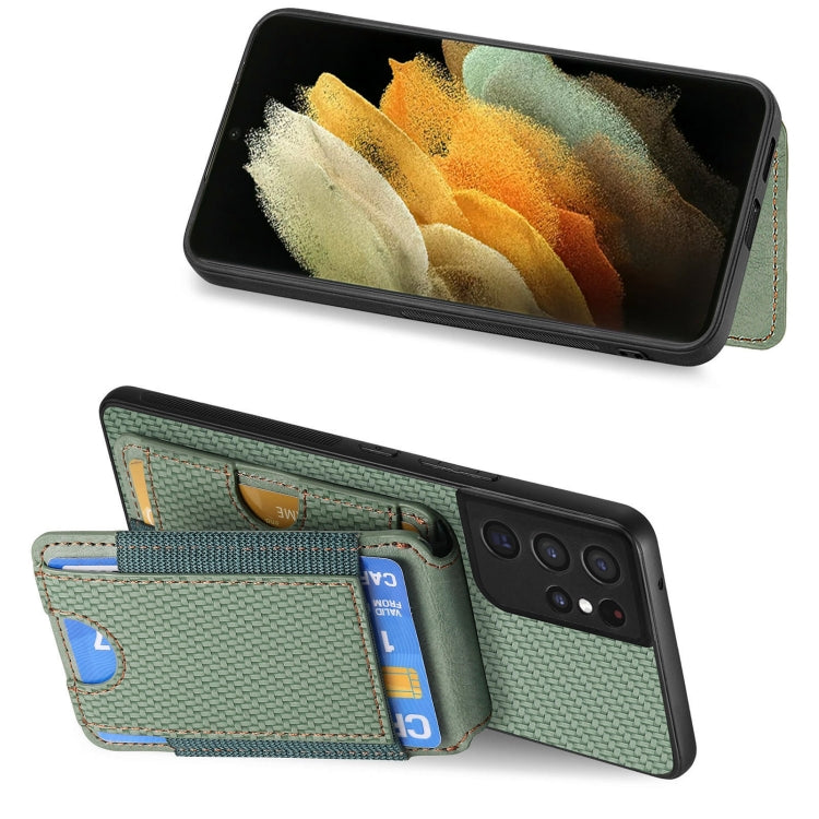 For Samsung Galaxy S21 Ultra 5G Carbon Fiber Vertical Flip Wallet Stand Phone Case