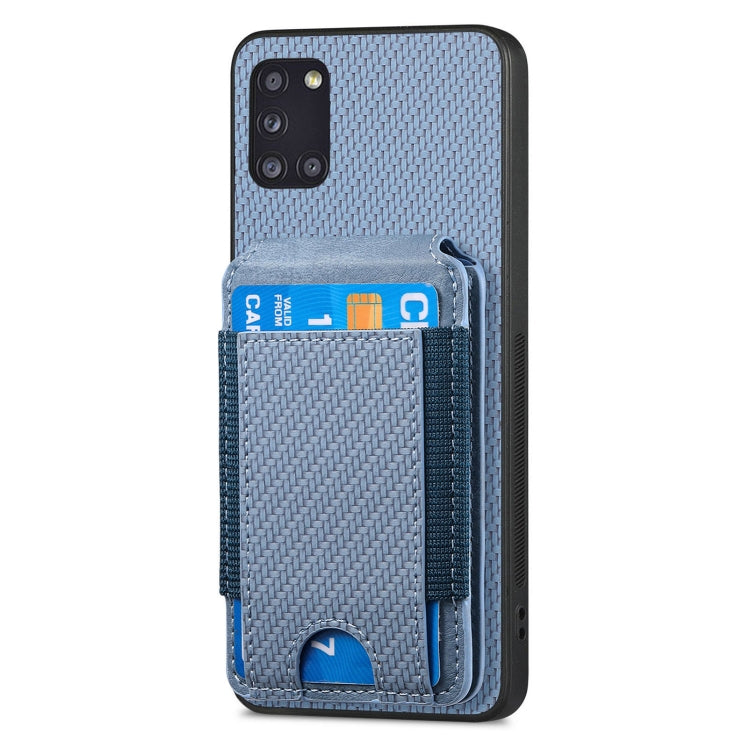 For Samsung Galaxy A31 Carbon Fiber Vertical Flip Wallet Stand Phone Case