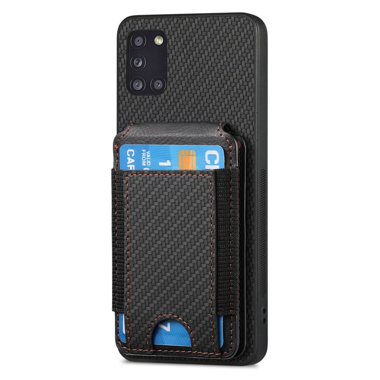 For Samsung Galaxy A31 Carbon Fiber Vertical Flip Wallet Stand Phone Case