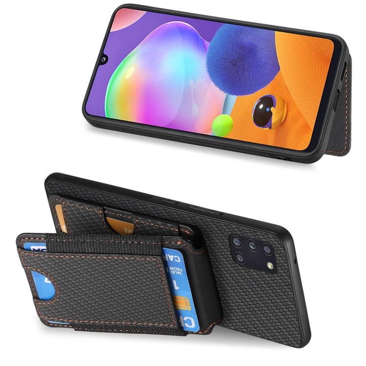 For Samsung Galaxy A31 Carbon Fiber Vertical Flip Wallet Stand Phone Case