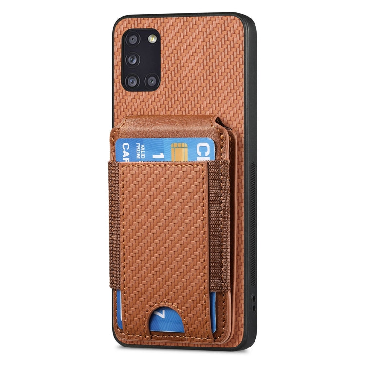 For Samsung Galaxy A31 Carbon Fiber Vertical Flip Wallet Stand Phone Case