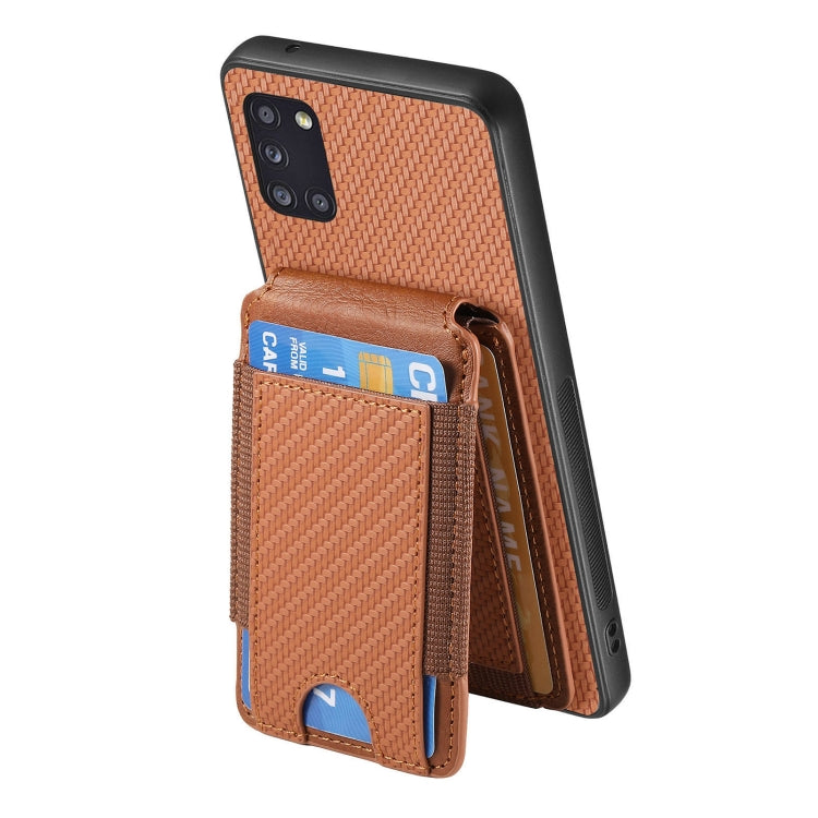 For Samsung Galaxy A31 Carbon Fiber Vertical Flip Wallet Stand Phone Case