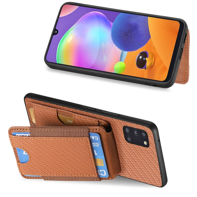 For Samsung Galaxy A31 Carbon Fiber Vertical Flip Wallet Stand Phone Case
