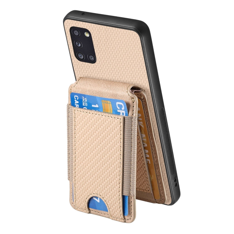 For Samsung Galaxy A31 Carbon Fiber Vertical Flip Wallet Stand Phone Case
