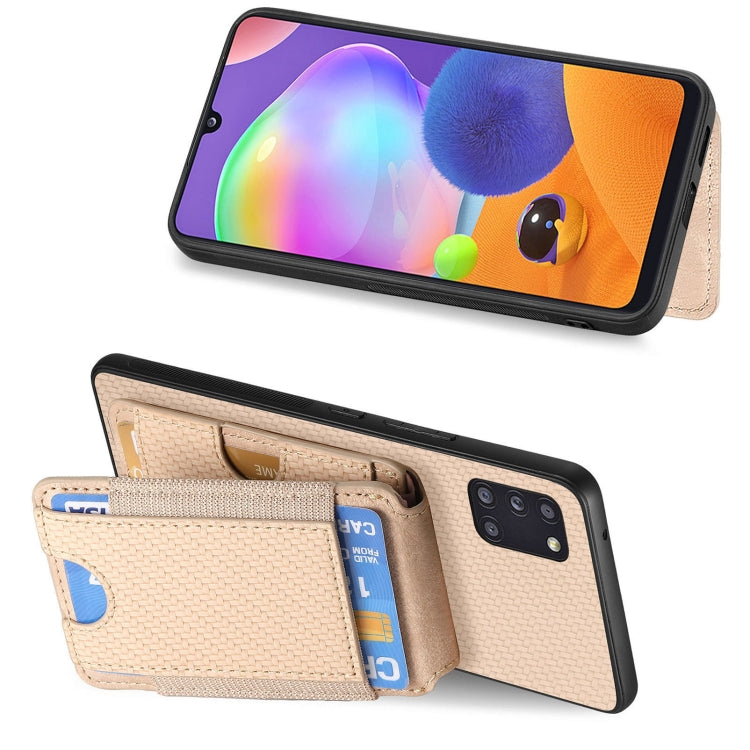 For Samsung Galaxy A31 Carbon Fiber Vertical Flip Wallet Stand Phone Case