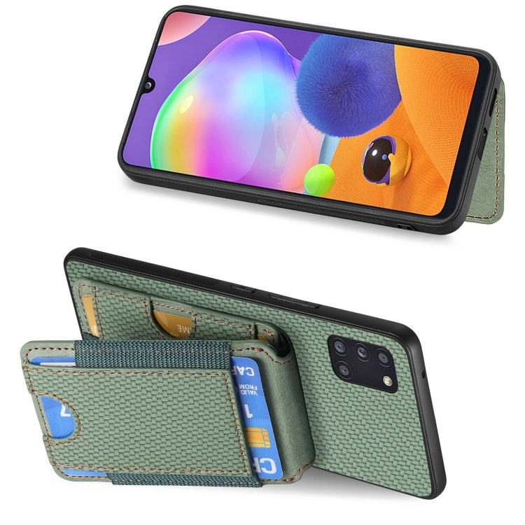 For Samsung Galaxy A31 Carbon Fiber Vertical Flip Wallet Stand Phone Case