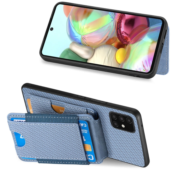 For Samsung Galaxy A71 4G Carbon Fiber Vertical Flip Wallet Stand Phone Case