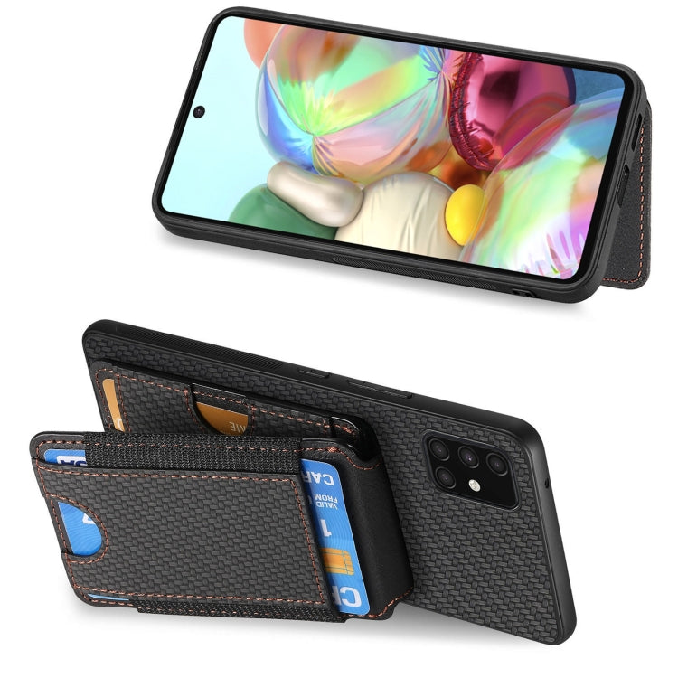 For Samsung Galaxy A71 4G Carbon Fiber Vertical Flip Wallet Stand Phone Case