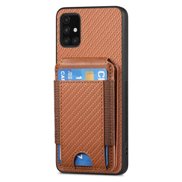 For Samsung Galaxy A71 4G Carbon Fiber Vertical Flip Wallet Stand Phone Case