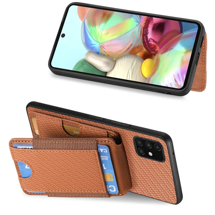 For Samsung Galaxy A71 4G Carbon Fiber Vertical Flip Wallet Stand Phone Case