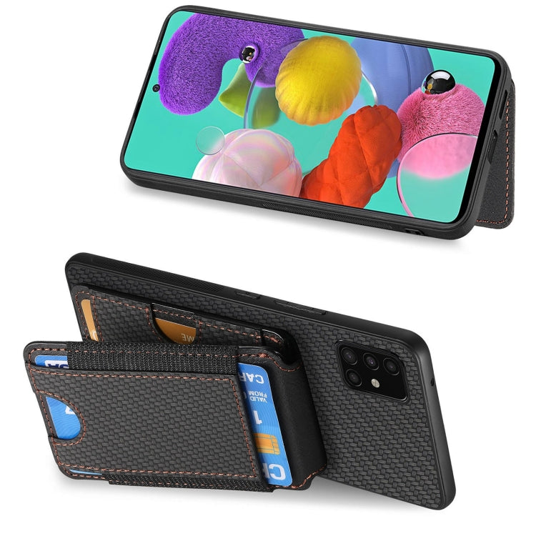 For Samsung Galaxy A51 4G Carbon Fiber Vertical Flip Wallet Stand Phone Case
