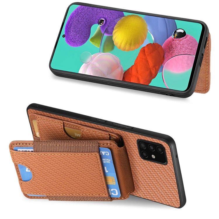 For Samsung Galaxy A51 4G Carbon Fiber Vertical Flip Wallet Stand Phone Case