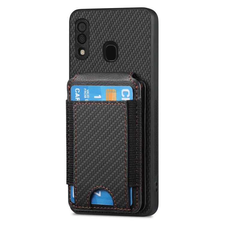 For Samsung Galaxy A20s Carbon Fiber Vertical Flip Wallet Stand Phone Case