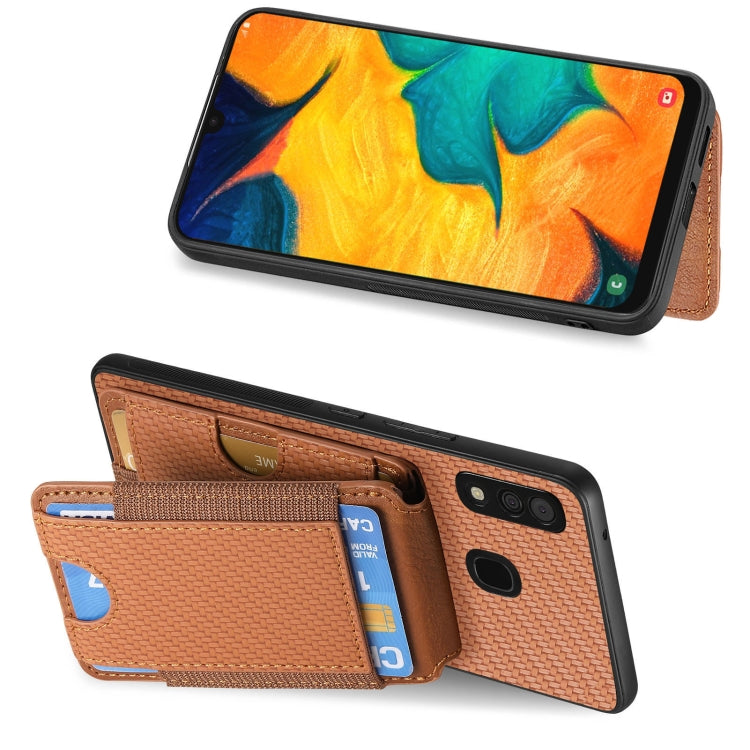 For Samsung Galaxy A20s Carbon Fiber Vertical Flip Wallet Stand Phone Case