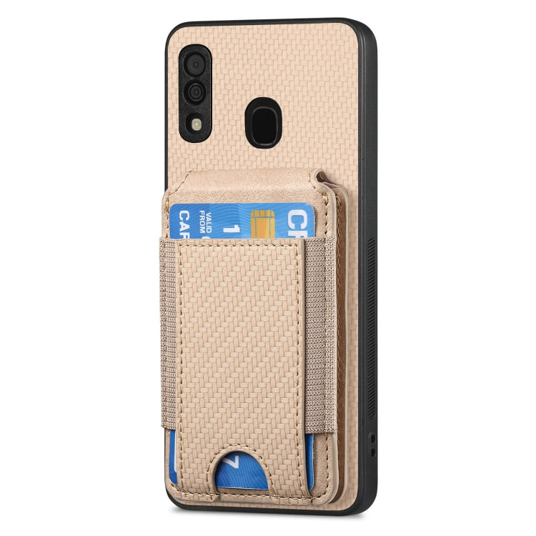 For Samsung Galaxy A20s Carbon Fiber Vertical Flip Wallet Stand Phone Case
