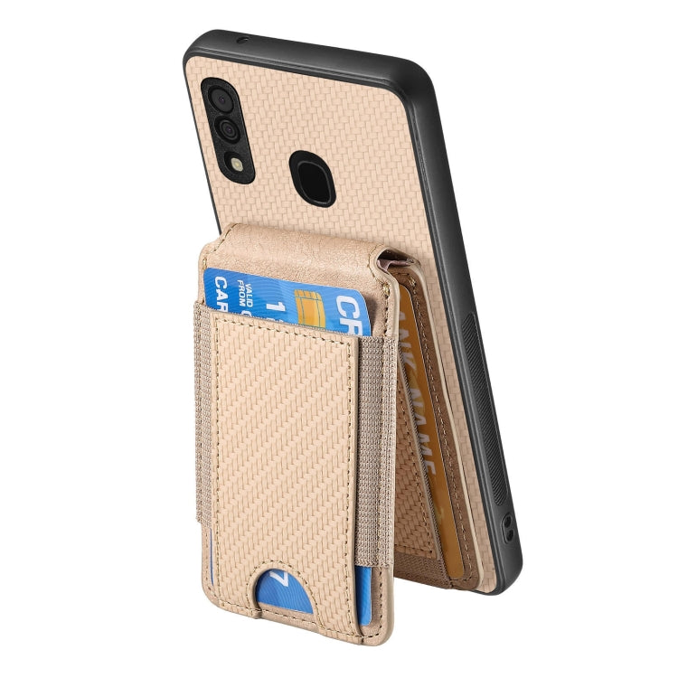 For Samsung Galaxy A20s Carbon Fiber Vertical Flip Wallet Stand Phone Case