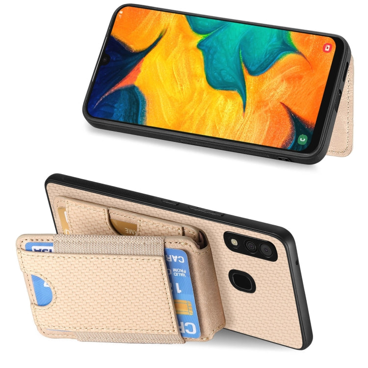 For Samsung Galaxy A20s Carbon Fiber Vertical Flip Wallet Stand Phone Case