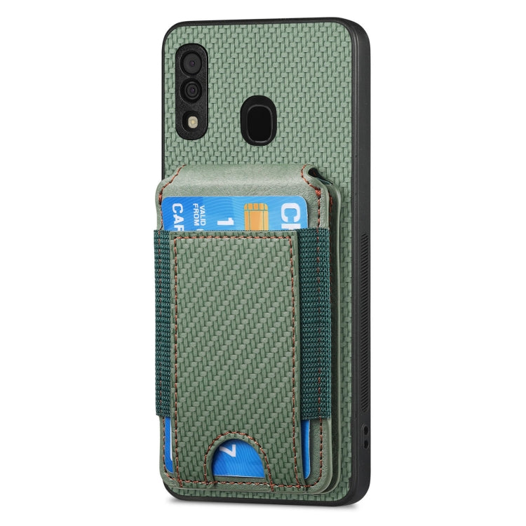 For Samsung Galaxy A20s Carbon Fiber Vertical Flip Wallet Stand Phone Case