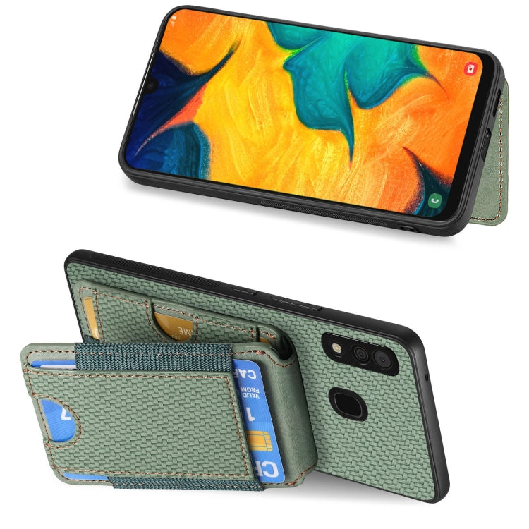 For Samsung Galaxy A20s Carbon Fiber Vertical Flip Wallet Stand Phone Case