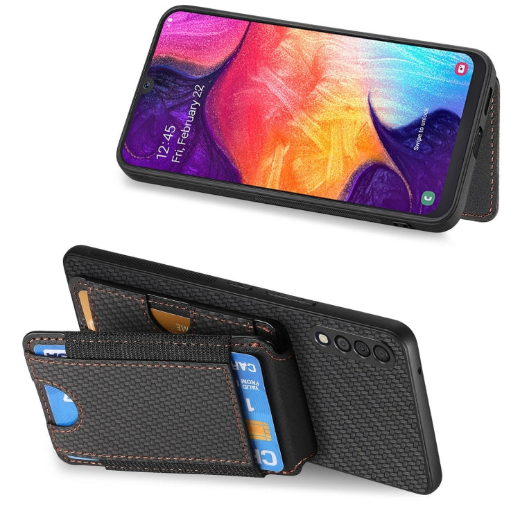 For Samsung Galaxy A10 Carbon Fiber Vertical Flip Wallet Stand Phone Case